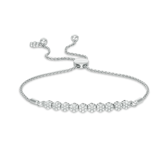 Previously Owned - 1/2 CT. T.w. Diamond Flower Cluster Bar Bolo Bracelet in 10K White Gold - 9.0"
