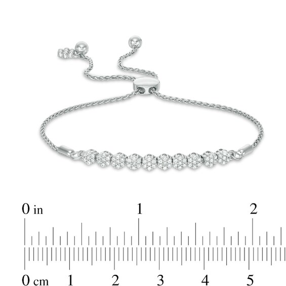 Previously Owned - 1/2 CT. T.w. Diamond Flower Cluster Bar Bolo Bracelet in 10K White Gold - 9.0"