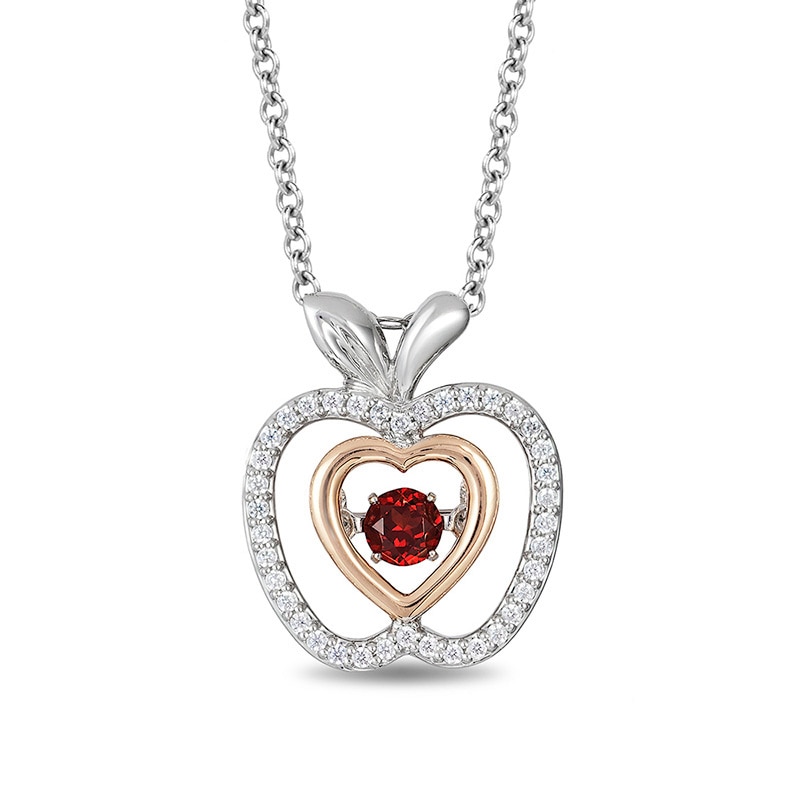Main Image 1 of Previously Owned - Enchanted Disney Snow White 3.5mm Garnet and 1/8 CT. T.W. Diamond Pendant in Sterling Silver - 19"