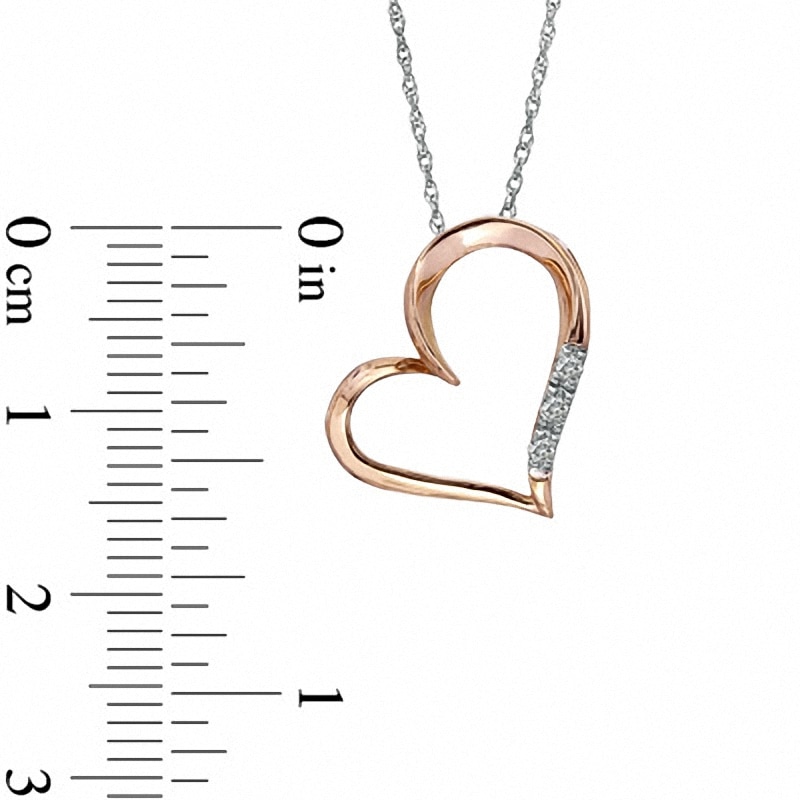 Main Image 2 of Previously Owned - Diamond Accent Three Stone Tilted Heart Pendant in 10K Rose Gold