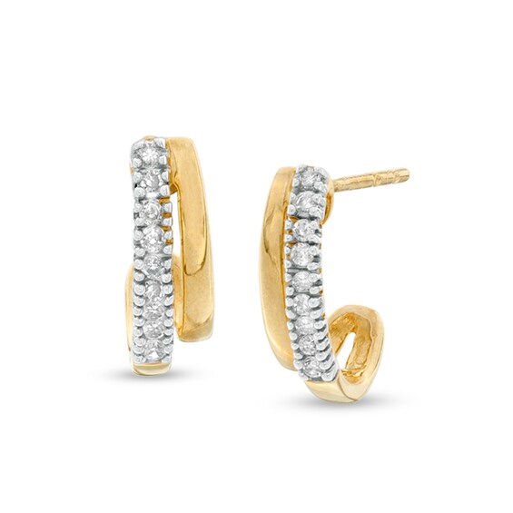 Previously Owned - 1/10 CT. T.w. Diamond J-Hoop Earrings in 10K Gold