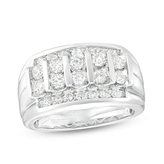 Previously Owned - 1-1/2 CT. T.w. Diamond Vertical Multi-Row Ring in 14K White Gold