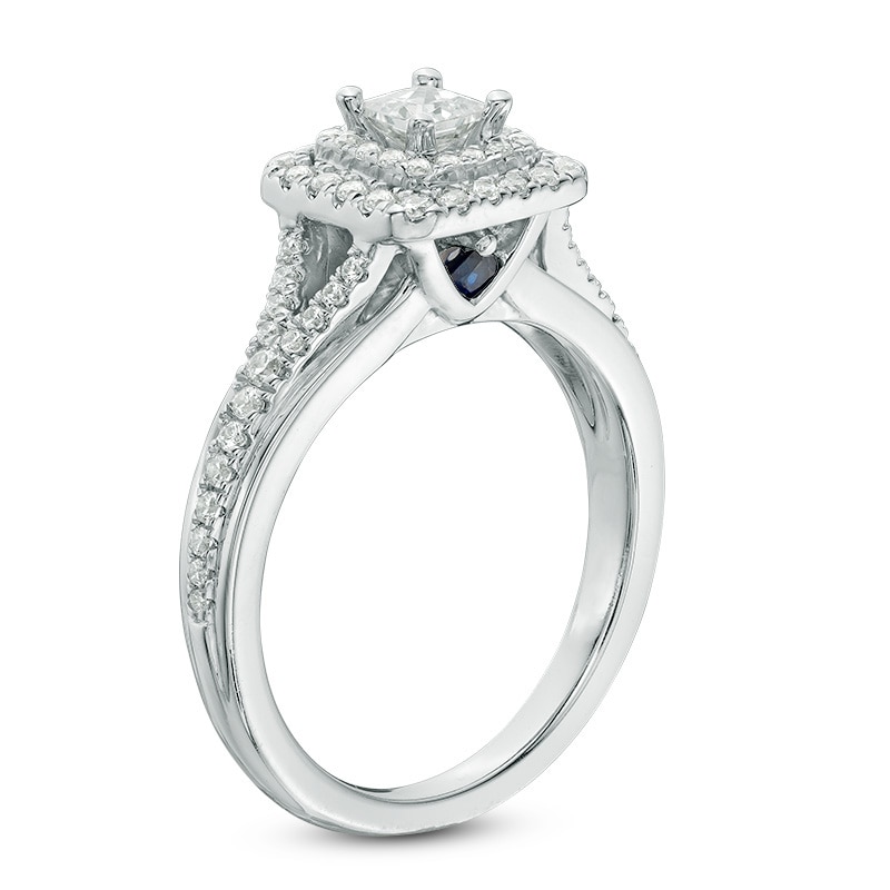 Previously Owned - Vera Wang Love Collection 5/8 CT. T.W. Princess-Cut Diamond Frame Engagement Ring in 14K White Gold