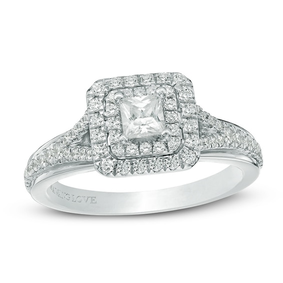 Previously Owned - Vera Wang Love Collection 5/8 CT. T.w. Diamond Double Frame Engagement Ring in 14K White Gold