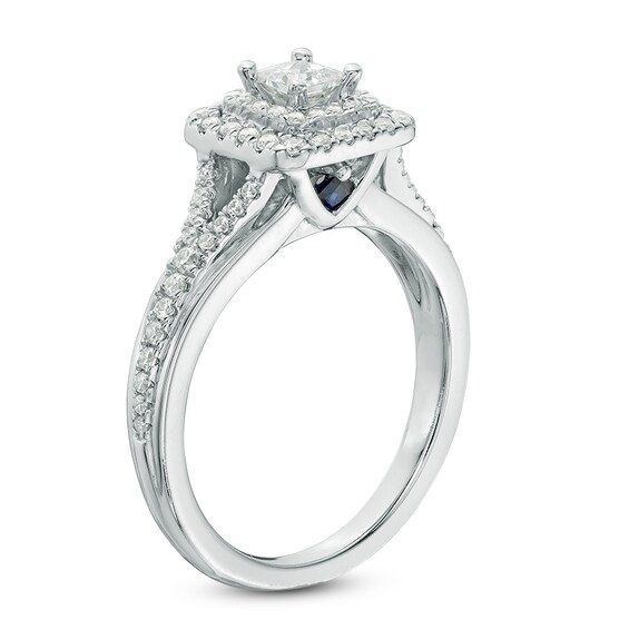 Previously Owned - Vera Wang Love Collection 5/8 CT. T.w. Diamond Double Frame Engagement Ring in 14K White Gold
