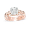 Thumbnail Image 1 of Previously Owned - 5/8 CT. T.W. Princess-Cut Diamond Frame Interlocking Bridal Set in 10K Rose Gold