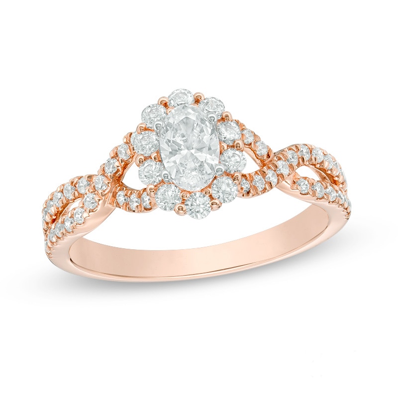 Main Image 1 of Previously Owned - Love's Destiny by Zales 7/8 CT. T.W. Oval Diamond Frame Twist Engagement Ring in 14K Rose Gold