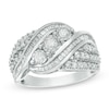 Thumbnail Image 1 of Previously Owned - 1 CT. T.W. Baguette and Round Diamond Three Stone Bypass Ring in Sterling Silver