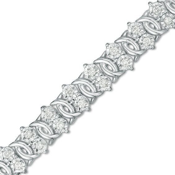 Previously Owned - 1 CT. T.W. Diamond Two Stone Link Bracelet in Sterling Silver - 7.5" Previously Owned - 1 CT. T.W. Diamond Two Stone Link Bracelet in Sterling Silver - 7.5"