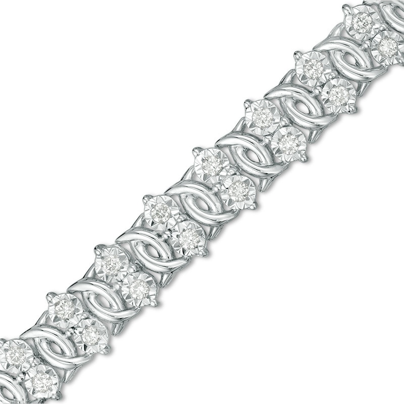 Previously Owned - 1 CT. T.W. Diamond Two Stone Link Bracelet in Sterling Silver - 7.5"