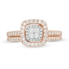 Thumbnail Image 5 of Previously Owned - 5/8 CT. T.W. Quad Princess-Cut Diamond Double Frame Bridal Set in 14K Rose Gold