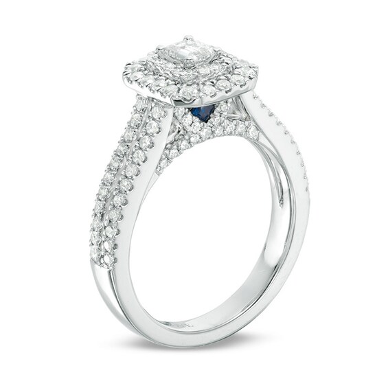 Previously Owned - Vera Wang Love Collection 1 CT. T.w. Emerald-Cut Diamond Double Row Engagement Ring in 14K White Gold