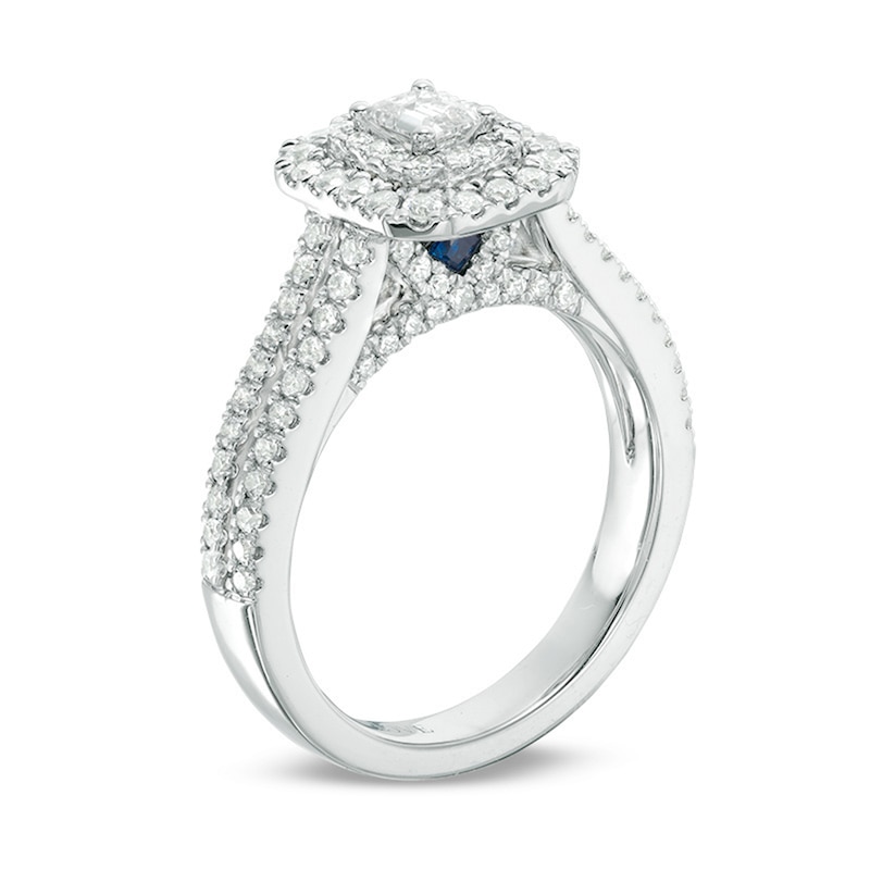 Main Image 2 of Previously Owned - Vera Wang Love Collection 1 CT. T.W. Emerald-Cut Diamond Double Row Engagement Ring in 14K White Gold