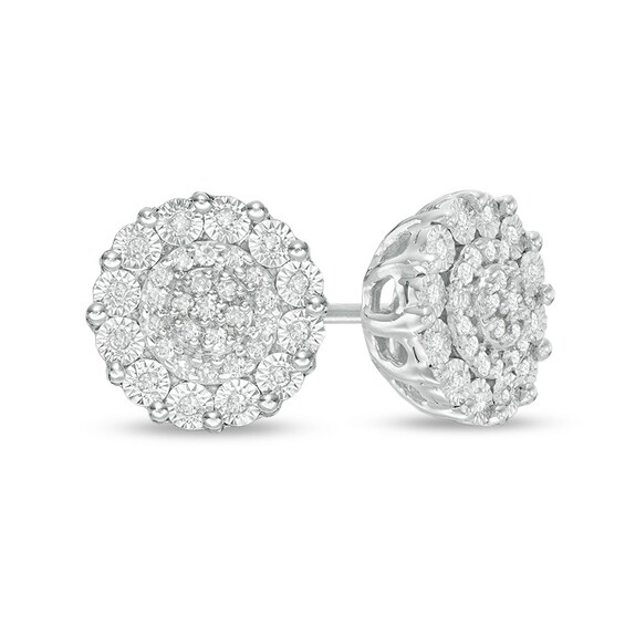Previously Owned - 1/5 CT. T.w. Composite Diamond Double Frame Stud Earrings in Sterling Silver