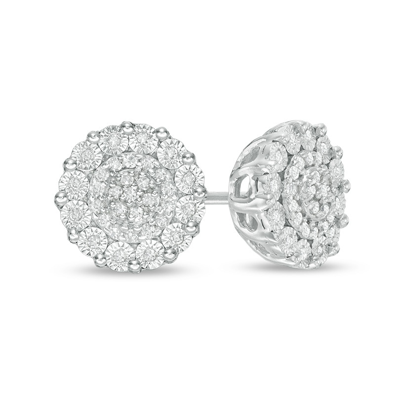 Main Image 1 of Previously Owned - 1/5 CT. T.W. Composite Diamond Double Frame Stud Earrings in Sterling Silver