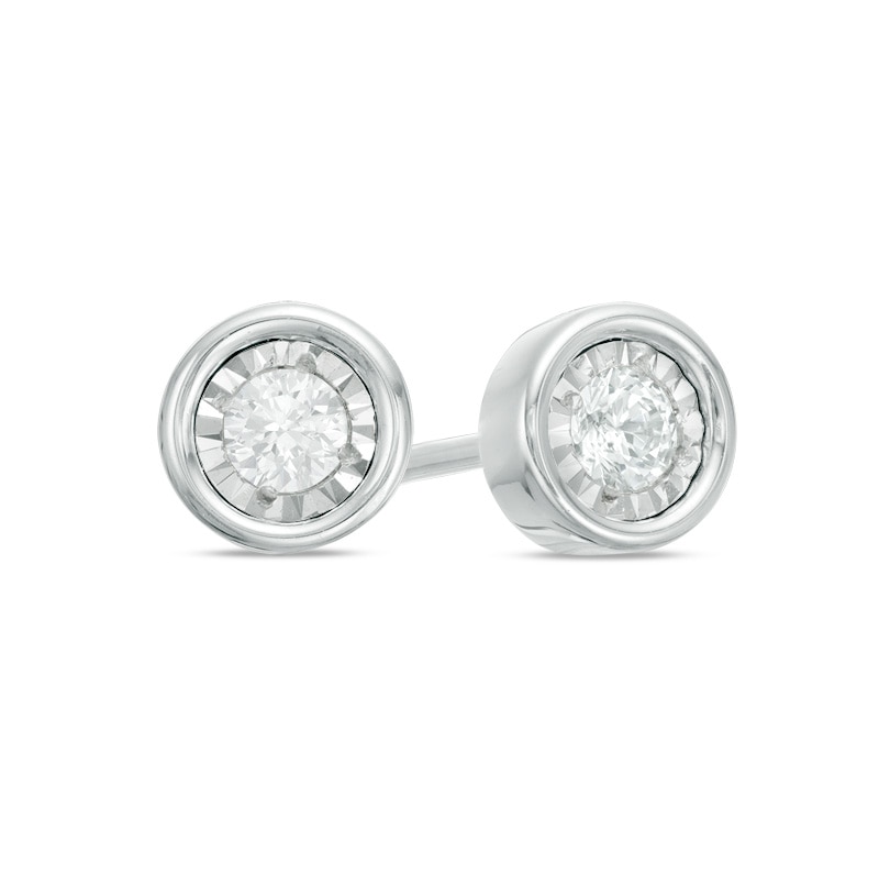Main Image 1 of Previously Owned - 1/8 CT. T.W. Diamond Solitaire Stud Earrings in 10K White Gold