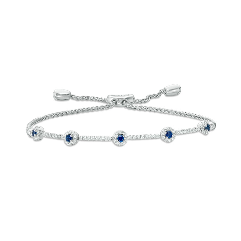 Main Image 1 of Previously Owned - Vera Wang Love Collection Blue Sapphire and 1/3 CT. T.W. Diamond Bracelet in Sterling Silver