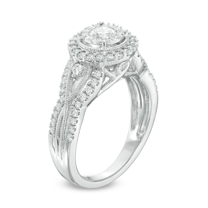 Main Image 2 of Previously Owned - 7/8 CT. T.W. Diamond Frame Vintage-Style Engagement Ring in 14K White Gold