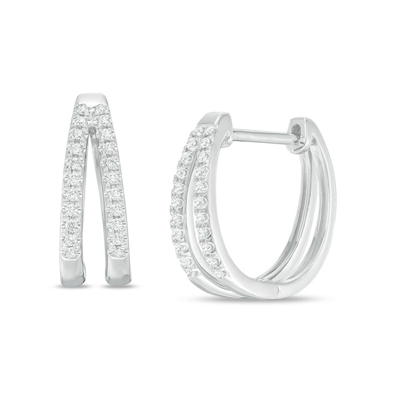 Previously Owned - 1/8 CT. T.w. Diamond Split Hoop Earrings in 10K White Gold