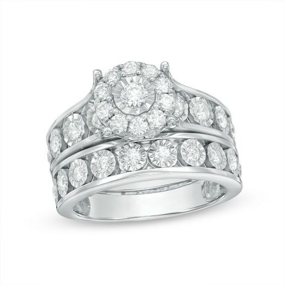 Previously Owned - 1 CT. T.w. Diamond Frame Bridal Set in 10K White Gold
