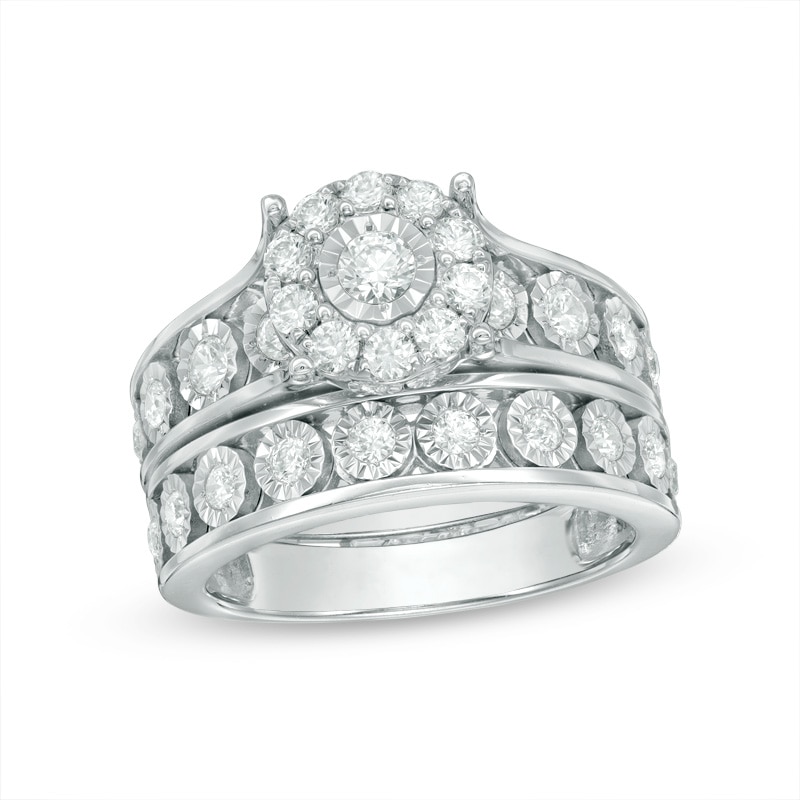 Main Image 1 of Previously Owned - 1 CT. T.W. Diamond Frame Bridal Set in 10K White Gold