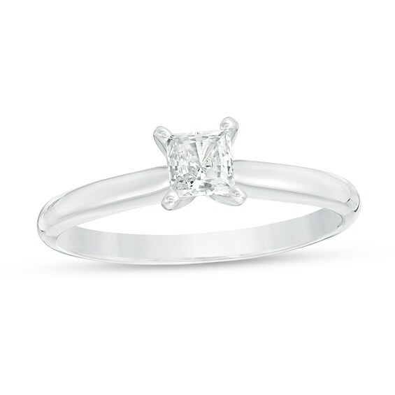 Previously Owned - 1/3 CT. Princess-Cut Diamond Solitaire Engagement Ring in 14K White Gold (I/I2)