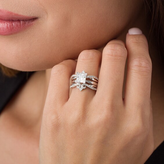 Previously Owned - 1/2 CT. T.w. Diamond Twist Double Crown Solitaire Enhancer in 14K White Gold