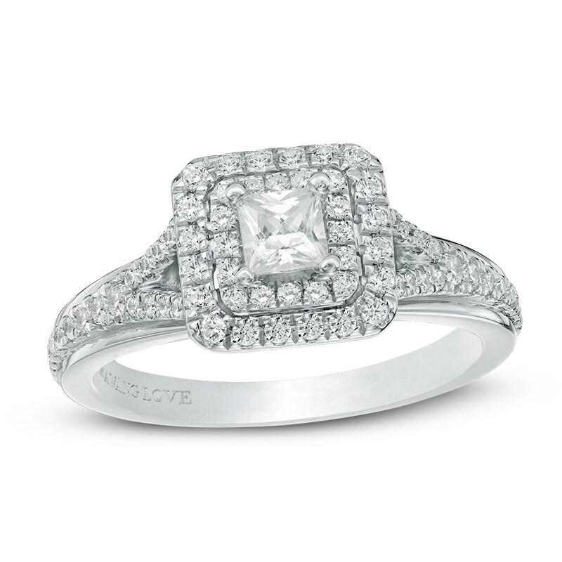 Main Image 1 of Previously Owned - Vera Wang Love Collection 5/8 CT. T.W. Princess-Cut Diamond Engagement Ring in 14K White Gold