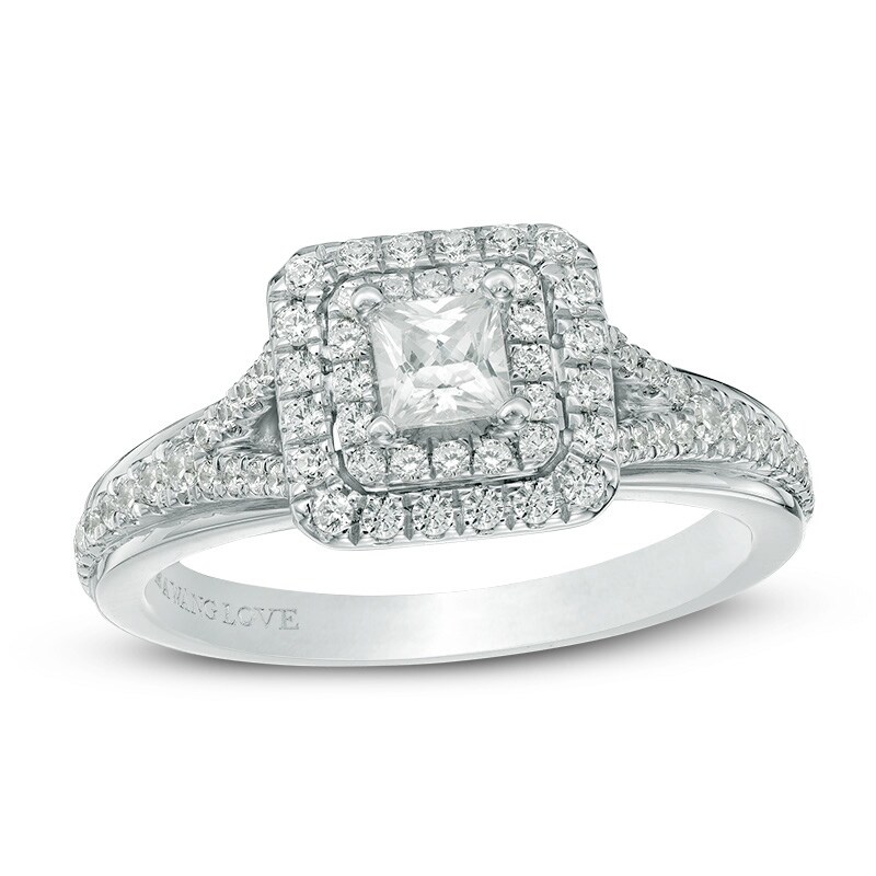 Previously Owned - Vera Wang Love Collection 5/8 CT. T.W. Princess-Cut Diamond Engagement Ring in 14K White Gold