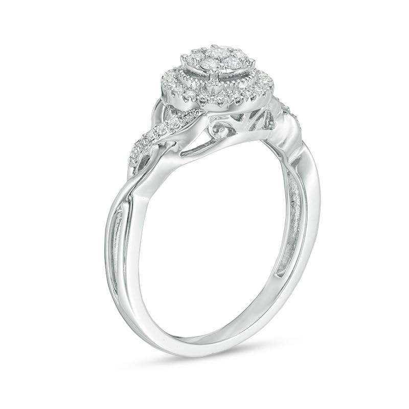 Main Image 2 of Previously Owned - 1/4 CT. T.W. Composite Diamond Frame Twist Vintage-Style Engagement Ring in 10K White Gold