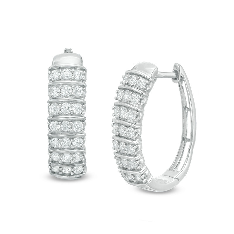 Main Image 1 of Previously Owned - 1 CT. T.W. Diamond Multi-Row Hoop Earrings in Sterling Silver