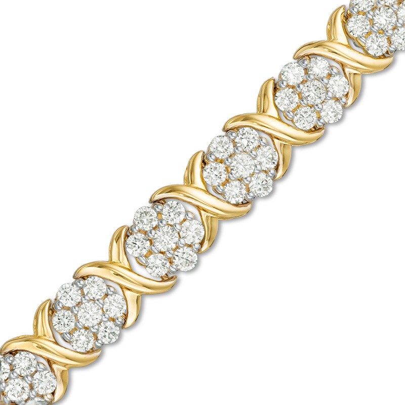 Previously Owned - 4 CT. T.W. Composite Diamond Flower "X" Alternating Bracelet in 10K Gold