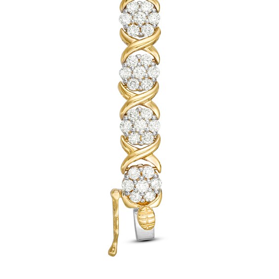 Previously Owned - 4 CT. T.W. Composite Diamond Flower "X" Alternating Bracelet in 10K Gold Previously Owned - 4 CT. T.W. Composite Diamond Flower "X" Alternating Bracelet in 10K Gold