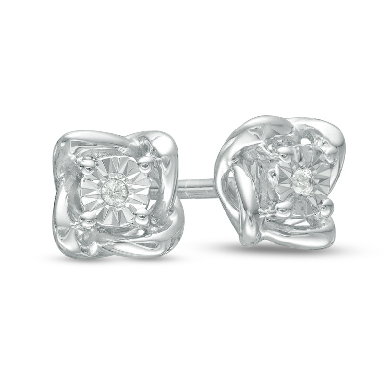 Main Image 1 of Previously Owned - Diamond Accent Solitaire Twist Frame Stud Earrings in Sterling Silver