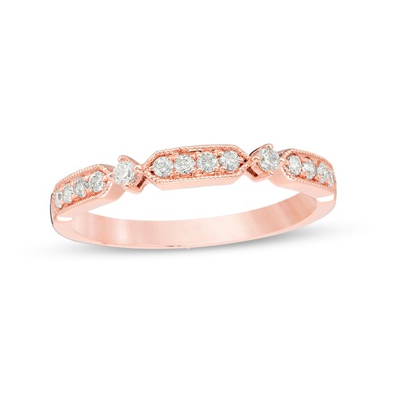 Previously Owned - 1/5 CT. T.w. Diamond Art Deco Vintage-Style Anniversary Band in 10K Rose Gold