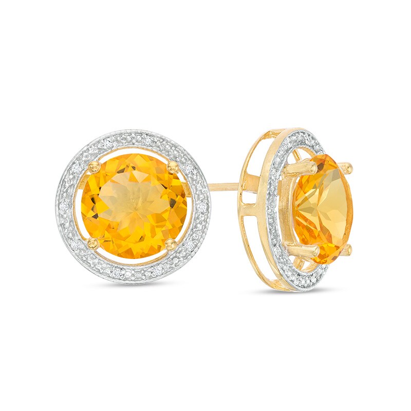 Main Image 1 of Previously Owned - 12.0mm Lab-Created Citrine and 1/10 CT. T.W. Diamond Frame Stud Earrings in 10K Gold
