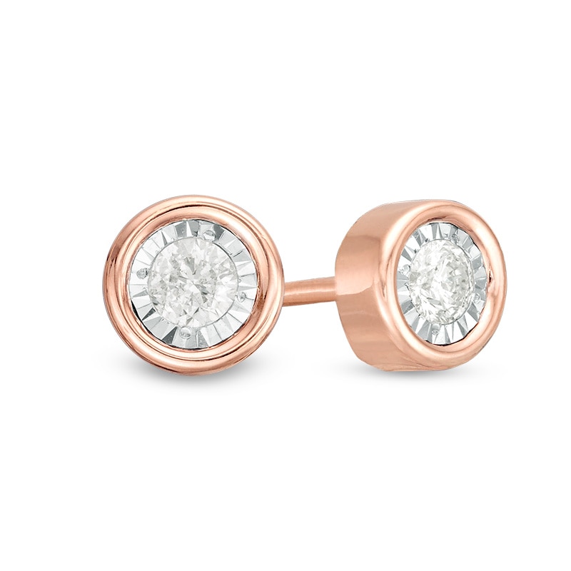 Main Image 1 of Previously Owned - 1/8 CT. T.W. Diamond Solitaire Stud Earrings in 10K Rose Gold