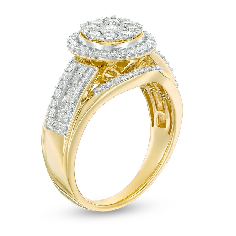Previously Owned - 1 CT. T.W. Composite Diamond Frame Multi-Row Vintage-Style Engagement Ring in 10K Gold