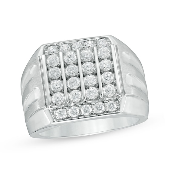 Previously Owned - 1-1/2 CT. T.w. Composite Diamond Square Top Grooved Shank Ring in 10K White Gold