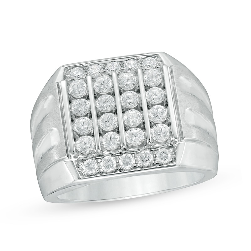 Main Image 1 of Previously Owned - 1-1/2 CT. T.W. Composite Diamond Square Top Grooved Shank Ring in 10K White Gold