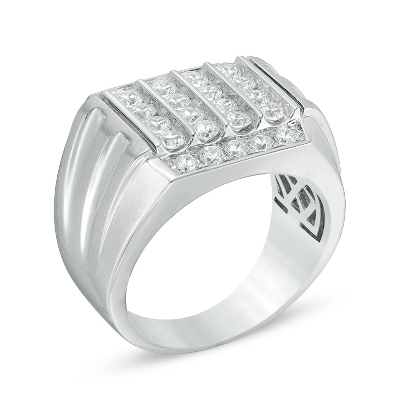 Main Image 2 of Previously Owned - 1-1/2 CT. T.W. Composite Diamond Square Top Grooved Shank Ring in 10K White Gold