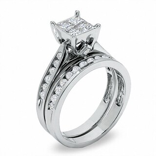 Previously Owned - 1-1/4 CT. T.W. Quad Princess-Cut Diamond Bridal Set ...