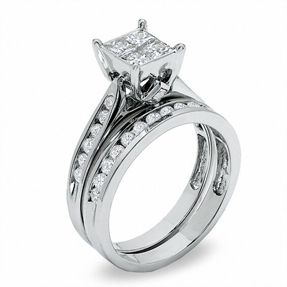 Previously Owned - 1-1/4 CT. T.w. Quad Princess-Cut Diamond Bridal Set in 14K Gold