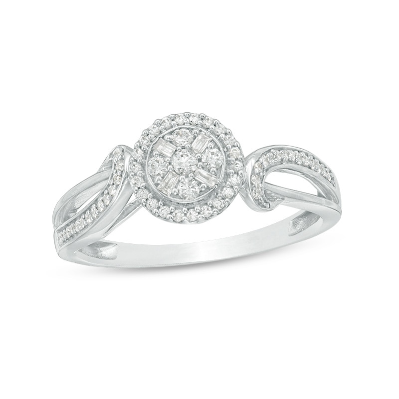 Main Image 1 of Previously Owned - 1/4 CT. T.W. Composite Diamond Frame Bypass Ring in 10K White Gold
