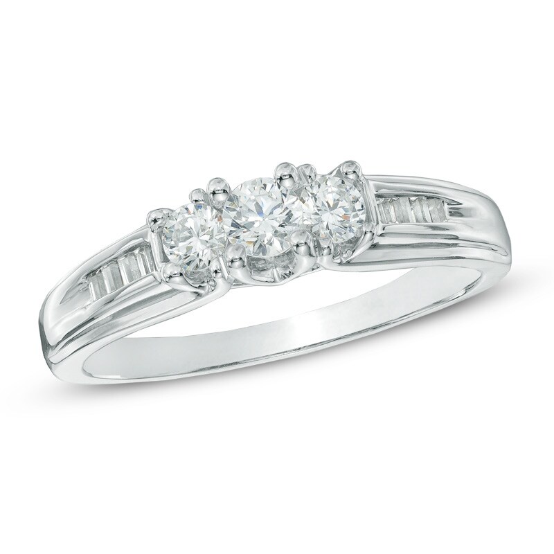 Previously Owned - 1/2 CT. T.W. Diamond Three Stone Ring in 10K White Gold
