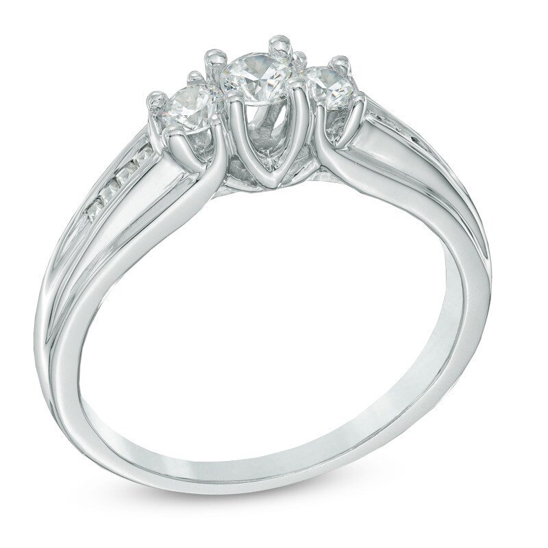 Previously Owned - 1/2 CT. T.W. Diamond Three Stone Ring in 10K White Gold