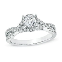 Previously Owned - Celebration Lux® 1 CT. T.W. Diamond Frame Twist Shank Engagement Ring in 14K White Gold (I/SI2)