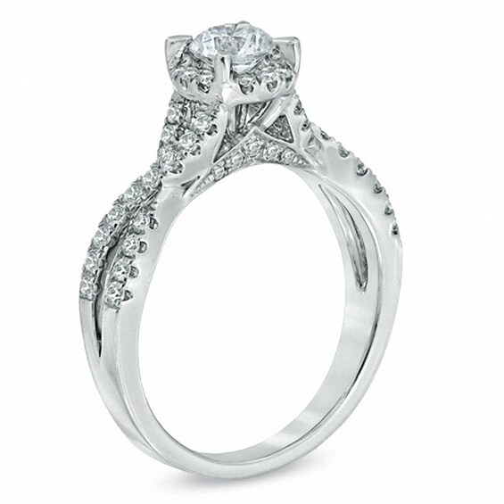 Previously Owned - Celebration LuxÂ® 1 CT. T.w. Diamond Frame Twist Shank Engagement Ring in 14K White Gold (I/Si2)