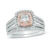 Thumbnail Image 1 of Previously Owned - 1-1/4  CT. T.W. Princess-Cut Diamond Layered Frame Split Shank Bridal Set in 14K Two-Tone Gold
