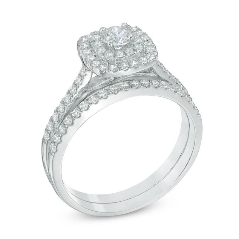Main Image 2 of Previously Owned - 3/4 CT. T.W. Diamond Double Frame Bridal Set in 10K White Gold